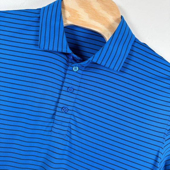 G/Fore Perforated Tech Jersey Polo Shirt Men's L Ultra Blue Stripe Stretch Golf‎ - Picture 1 of 7